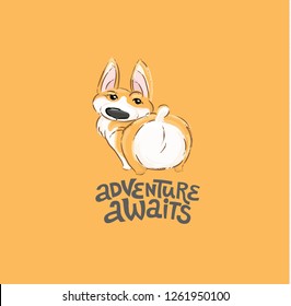 Cute Corgi Dog Character Butt Vector Illustration. Funny Small Puppy Animal Back View for Typography Print. Can be used for t-shirt print, kids wear fashion, baby shower invitation