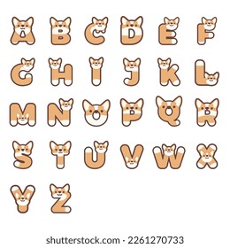 cute corgi dog character text alphabet set vector graphic design