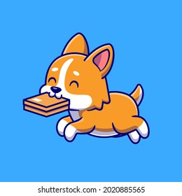 Cute Corgi Dog Delivery Box Package Cartoon Vector Icon Illustration. Animal Nature Icon Concept Isolated Premium Vector. Flat Cartoon Style