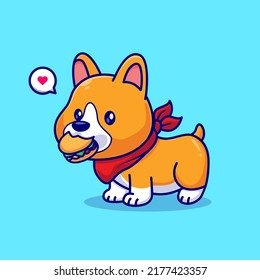 Cute Corgi Dog Eating Burger Cartoon Vector Icon Illustration. Animal Food Icon Concept Isolated Premium Vector. Flat Cartoon Style