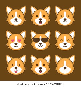 Cute Corgi Dog Emoticon vector Emoji collection