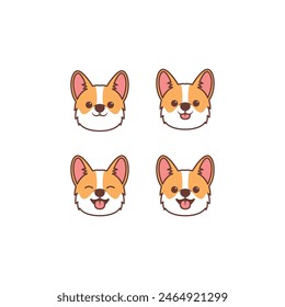 Cute corgi dog face cartoon collection, vector illustration