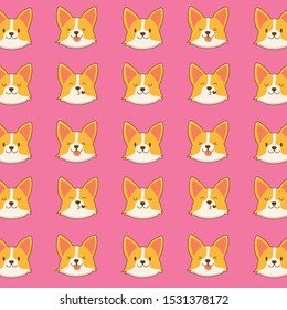 Cute corgi dog face pattern vector