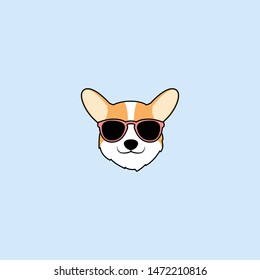  Cute corgi dog face with sunglasses cartoon, vector illustration