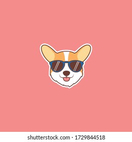  Cute corgi dog face with sunglasses cartoon, vector illustration