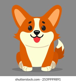 Cute corgi dog flat illustration isolated on grey background