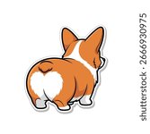 A cute corgi dog with a fluffy butt isolated on white background, viewed from the back, showcasing its adorable rear and short legs in a cartoon style