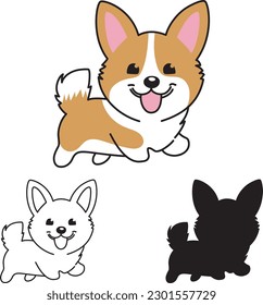 Cute corgi dog, Funny corgi, Kawaii corgi dog vector