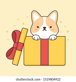 Cute corgi dog in a gift box cartoon animal character vector. Cartoon character design.
