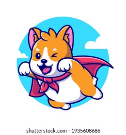 Ilustración del icono del vector de dibujos animados del héroe de Corgi. Vector Premium Aislado Con Concepto De Icono De Héroe Animal. Estilo de dibujo plano