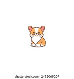 Cute corgi dog holding toy in mouth and sitting cartoon, vector illustration