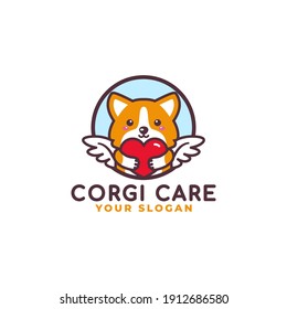 Cute Corgi Dog Hugging Heart Care Logo Mascot Baby Shop