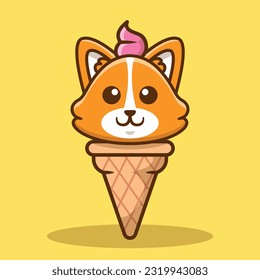 Cute Corgi Dog Ice Cream Vector Cartoon Illustration