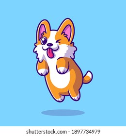 Cute Corgi Hund Jumping Cartoon Vektorsymbol Illustration. Tiernatur-Symbol Konzept isolierter Premium-Vektorgrafik. Flachbildkartonstil