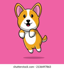 Cute Corgi Dog Jumping Cartoon Vector Icon Illustration. Animal Nature Icon Concept Isolated Premium Vector. Flat Cartoon Style