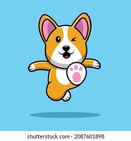 Cute Corgi Dog Kicking Cartoon Vector Icon Illustration. Animal Sport Icon Concept Isolated Premium Vector. Flat Cartoon Style