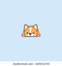 Cute corgi dog lying down cartoon icon, Vector illustration