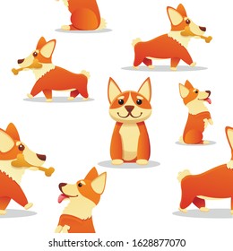 Cute corgi dog pattern. Cartoon illustration of cute corgi dog vector pattern for web design
