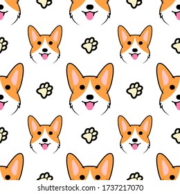 Cute Corgi Dog with paw seamless pattern for fabric textile or wallpaper