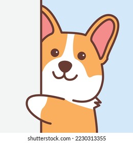 Cute corgi dog peeking cartoon, vector illustration