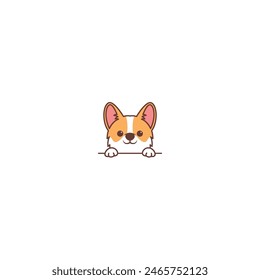 Cute corgi dog peeking cartoon, vector illustration