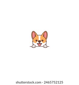 Cute corgi dog peeking and tongue sticking out cartoon, vector illustration