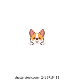 Cute corgi dog peeking and tongue sticking out cartoon, vector illustration