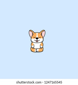 Cute Corgi Dog Practicing Yoga, Vector Illustration