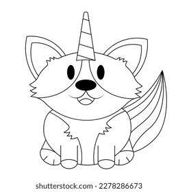 Cute Corgi Dog in rainbow Unicorn costume in black and white