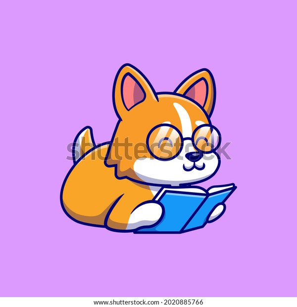 Cute Corgi Dog Reading Book Cartoon Stock Vector (royalty Free 