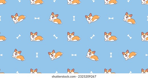 Cute corgi dog running cartoon seamless pattern, vector illustration