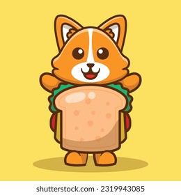 Cute Corgi Dog Sandwich Vector Cartoon Illustration
