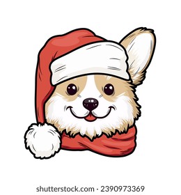 Perro corgi lindo con sombrero de Santa.