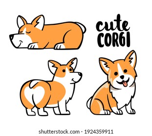 Cute corgi dog set and winking with happy face