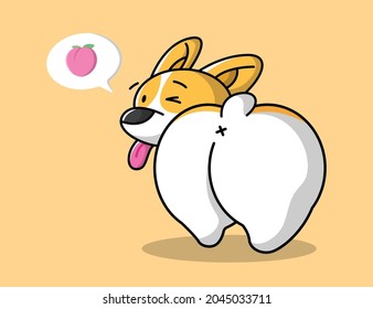 A CUTE CORGI DOG IS SHOWING HIS BOOTY AND SHOWING A FUNNY FACE EXPRESSION.