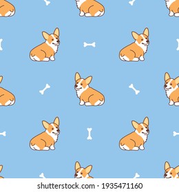 Cute corgi dog sitting cartoon seamless pattern, vector illustration