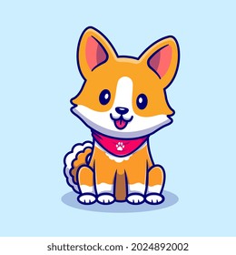 Cute Corgi Dog Sitting Cartoon Vector Icon Illustration. Animal Nature Icon Concept Isolated Premium Vector. Flat Cartoon Style
