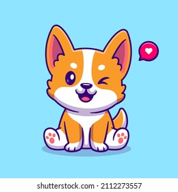 Cute Corgi Dog Sitting Cartoon Vector Icon Illustration. Animal Nature Icon Concept Isolated Premium Vector. Flat Cartoon Style