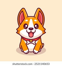 Cute Corgi Dog Sitting Cartoon Vector Icon Illustration. Animal Nature Icon Concept Isolated Premium Vector. Flat Cartoon Style