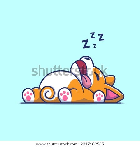 Cute Corgi Dog Sleeping Cartoon Vector Icon Illustration. Animal Nature Icon Concept Isolated Premium Vector. Flat Cartoon Style