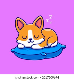 Cute Corgi Hund Schlafen auf Kissen Cartoon Vektorsymbol Illustration. Tiernatur-Symbol Konzept isolierter Premium-Vektorgrafik. Flachbildkartonstil