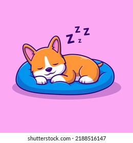 Cute Corgi Dog Sleeping On Pillow Cartoon Vector Icon Illustration. Animal Nature Icon Concept Isolated Premium Vector. Flat Cartoon Style svg