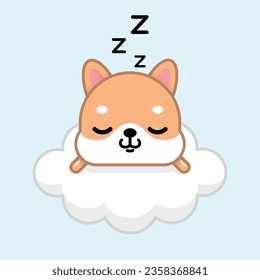 Cute  corgi dog sleeping on cloud cartoon character icon. Vector illustration in kawaii cartoon style.