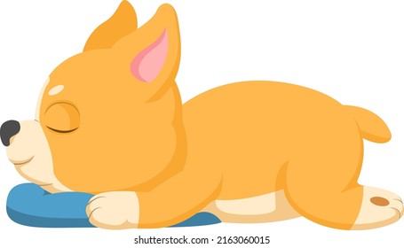 Cute corgi dog sleeping with pillow