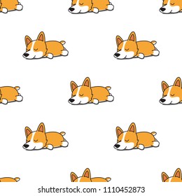 Cute corgi dog sleeping seamless pattern, vector illustration