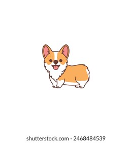 Cute corgi dog smiling cartoon, vector illustration	