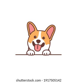 Cute Corgi Dog Smiling Over Wall Cartoon, Vector Illustration