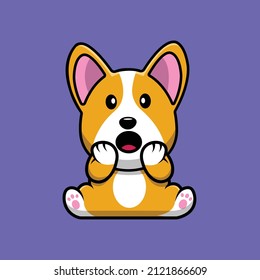 Cute Corgi Dog Surprised Cartoon Vector Icon Illustration. Animal Icon Concept Isolated Premium Vector. Flat Cartoon Style