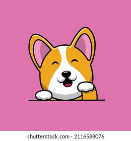 Cute Corgi Dog Waving Hand Cartoon Vector Icon Illustration. Animal Nature Icon Concept Isolated Premium Vector. Flat Cartoon Style