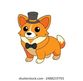 Cute Corgi dog wear  Top Hat vector illustration